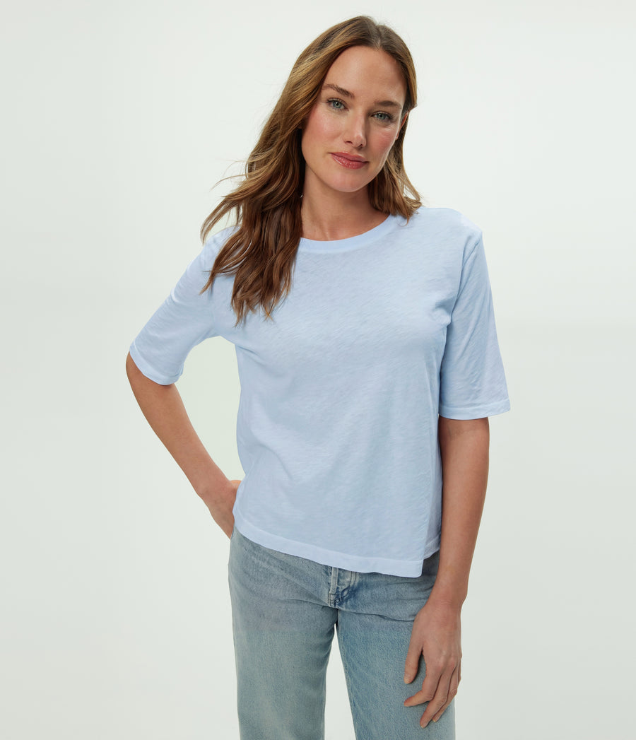 Reid Oversized Crew in SPLASH Blue Close up View #SPLASH