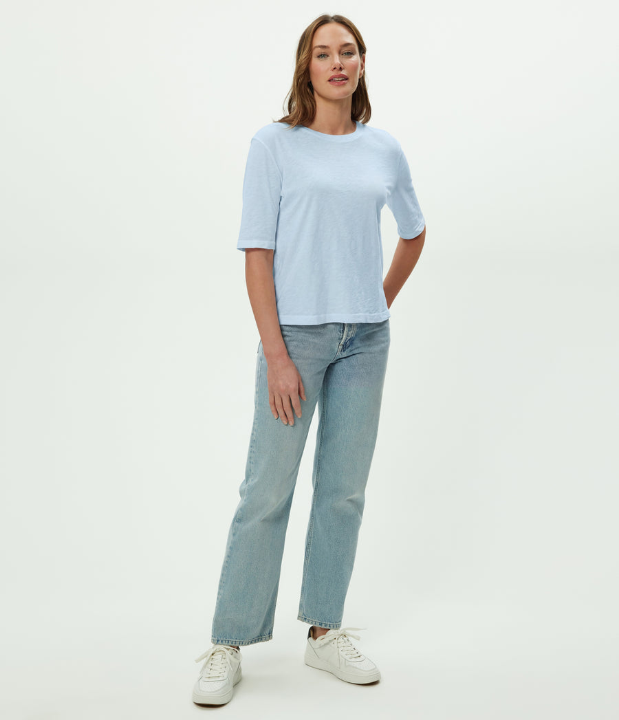 Reid Oversized Crew in SPLASH Blue Full Body View #SPLASH
