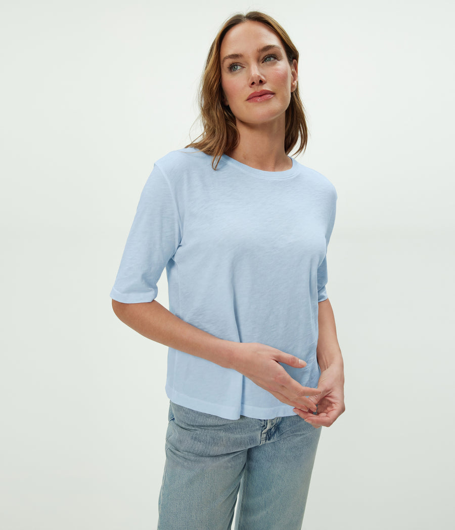 Reid Oversized Crew in SPLASH Blue Close up View #SPLASH