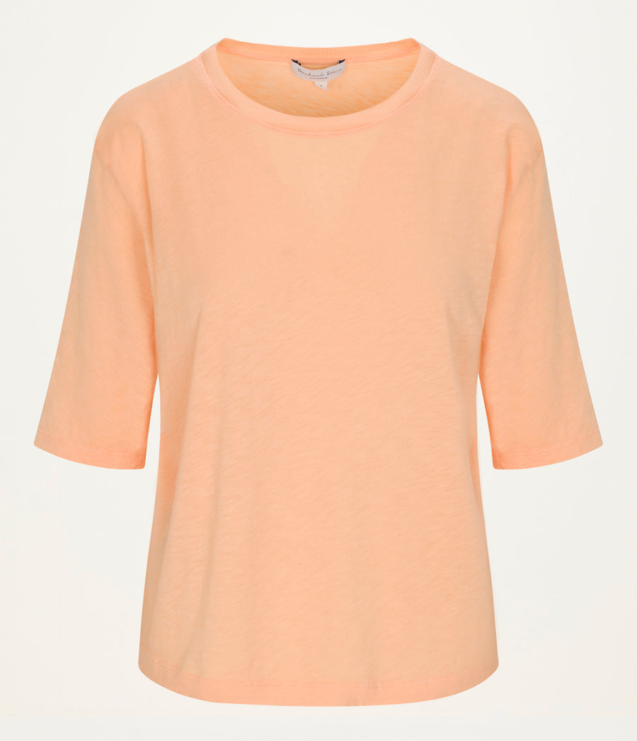 Reid Oversized Crew in Tangerine Orange Close Up View  #TANGERINE