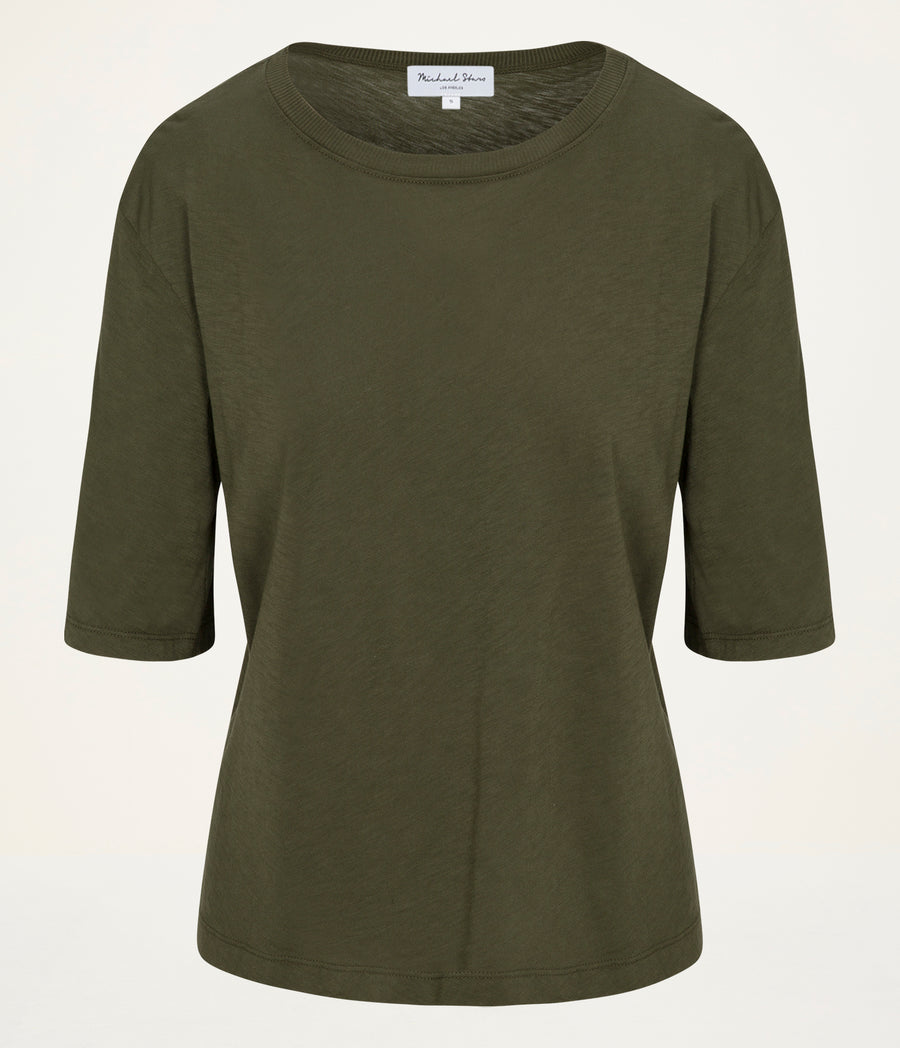 Reid Oversized Crew in TOPIARY GREEN  Close up View #TOPIARY