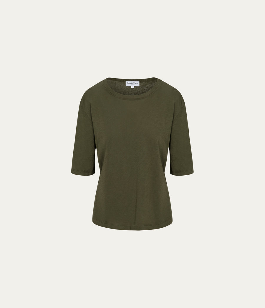 Reid Oversized Crew in TOPIARY GREEN  Close up View #TOPIARY