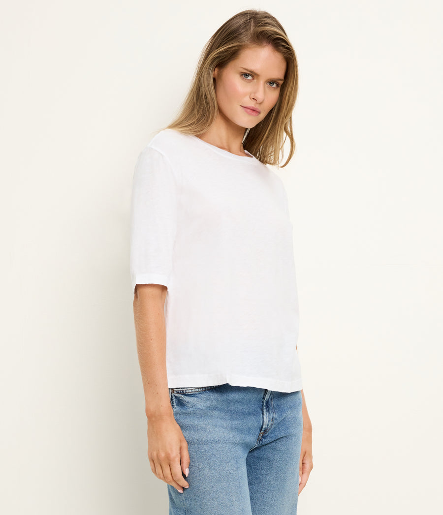 Reid Oversized Crew in White Side View #WHITE