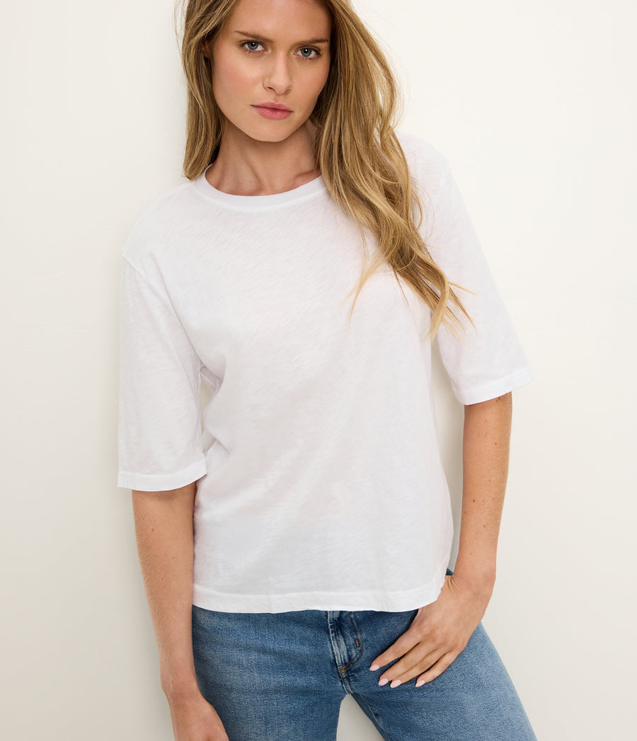 Reid Oversized Crew in White Close up View #WHITE