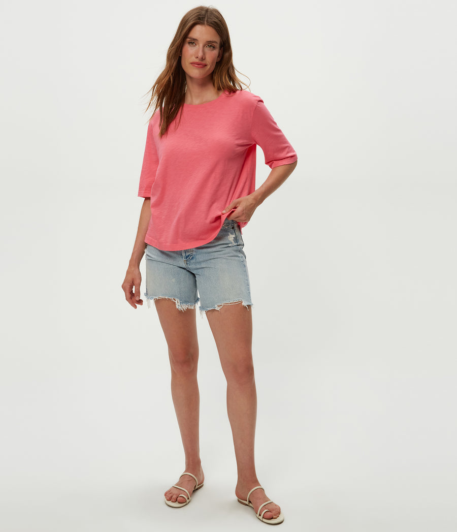Reid Oversized Crew in  ZINNIA PINK Full Body View #ZINNIA