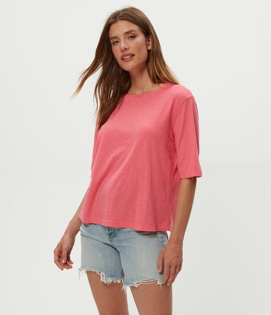 Reid Oversized Crew in ZINNIA PINK Side View #ZINNIA