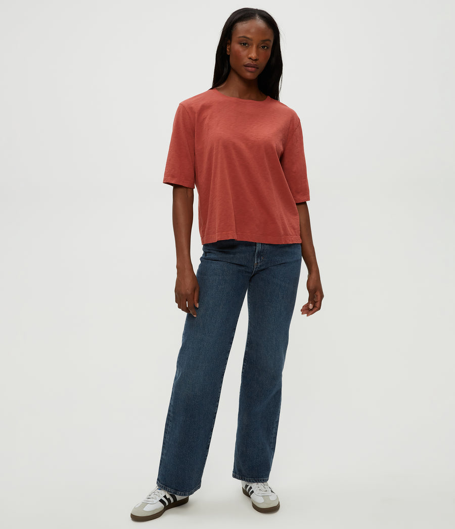 Reid Oversized Crew in MUSE ORANGE Combo Full Body View #MUSE