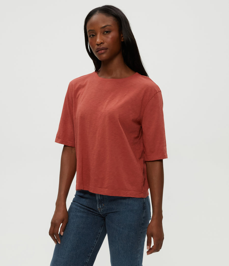 Reid Oversized Crew in MUSE ORANGE Combo Side View #MUSE