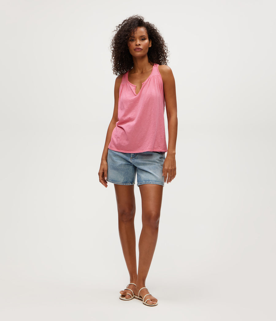 Isla Crochet Trim Tank in  ZINNIA PINK Full Body View#ZINNIA