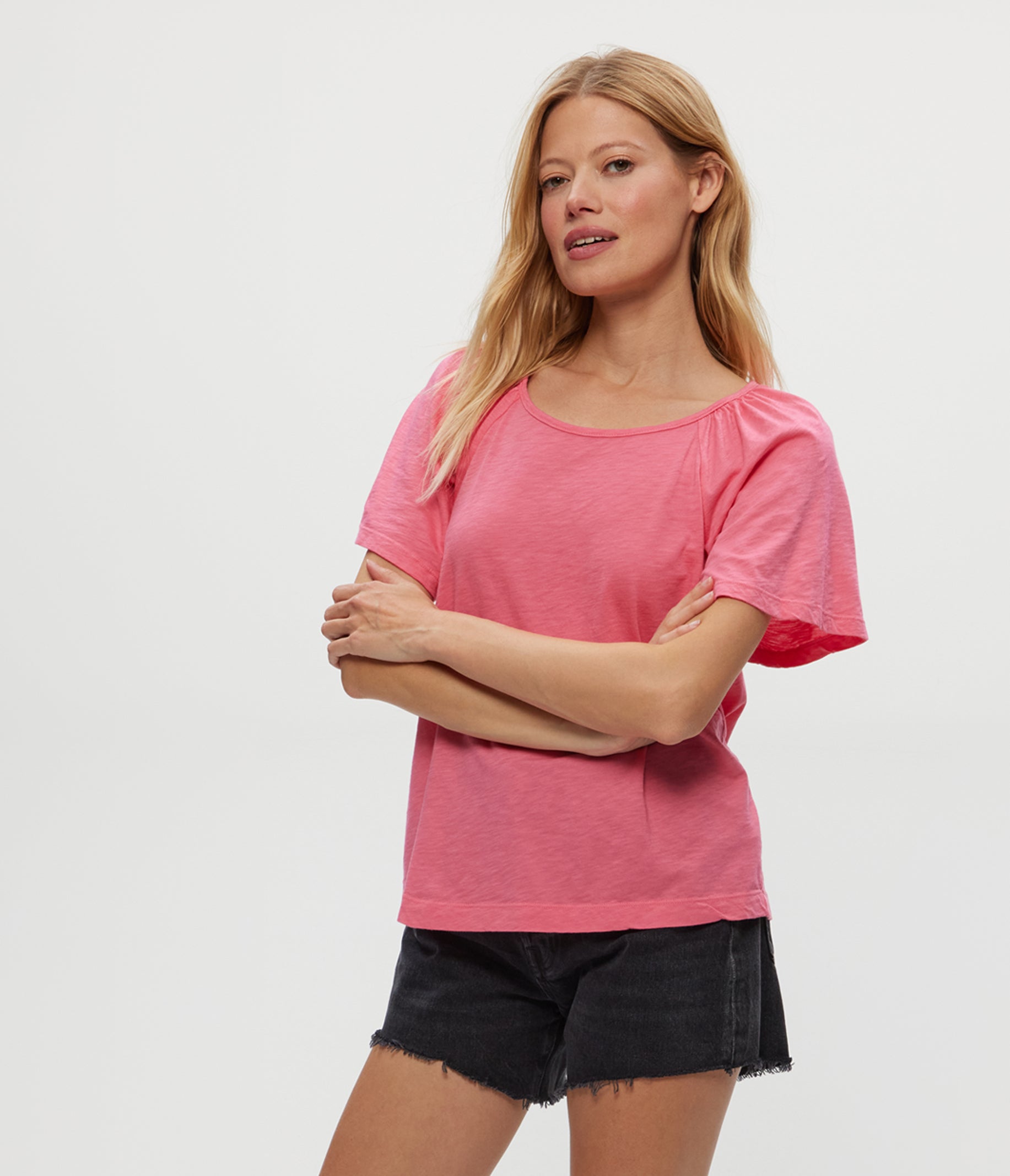★NERDY★25SS★Women's Ribbon Short Sleeve Track Set Colorblock Short Sleeve Women's Tennis Shirt Raspberry Pink