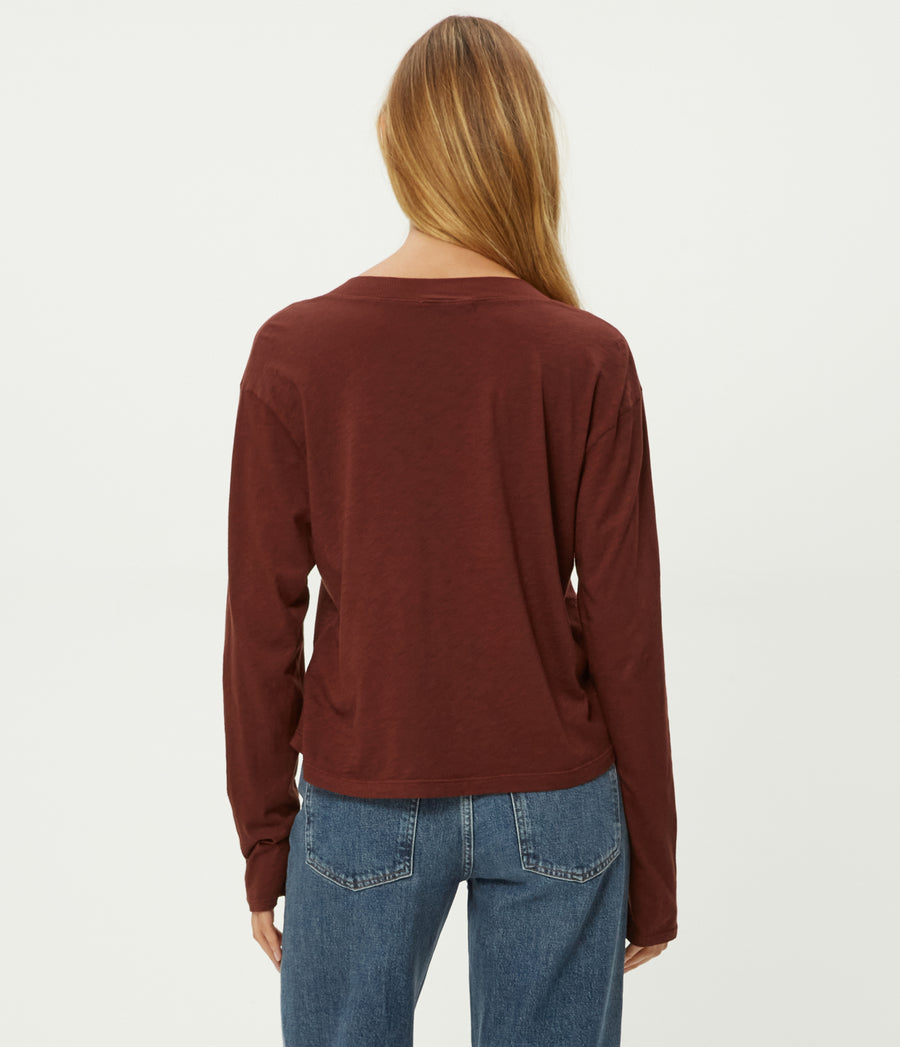 Brea Cropped V-Neck Tee in ESPRESSO Brown Back View #ESPRESSO