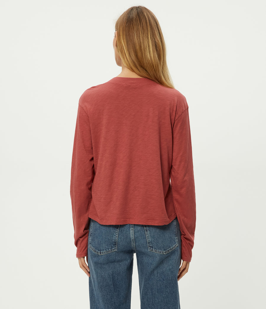 Brea Cropped V-Neck Tee in MUSE ORANGE Combo Back View #MUSE