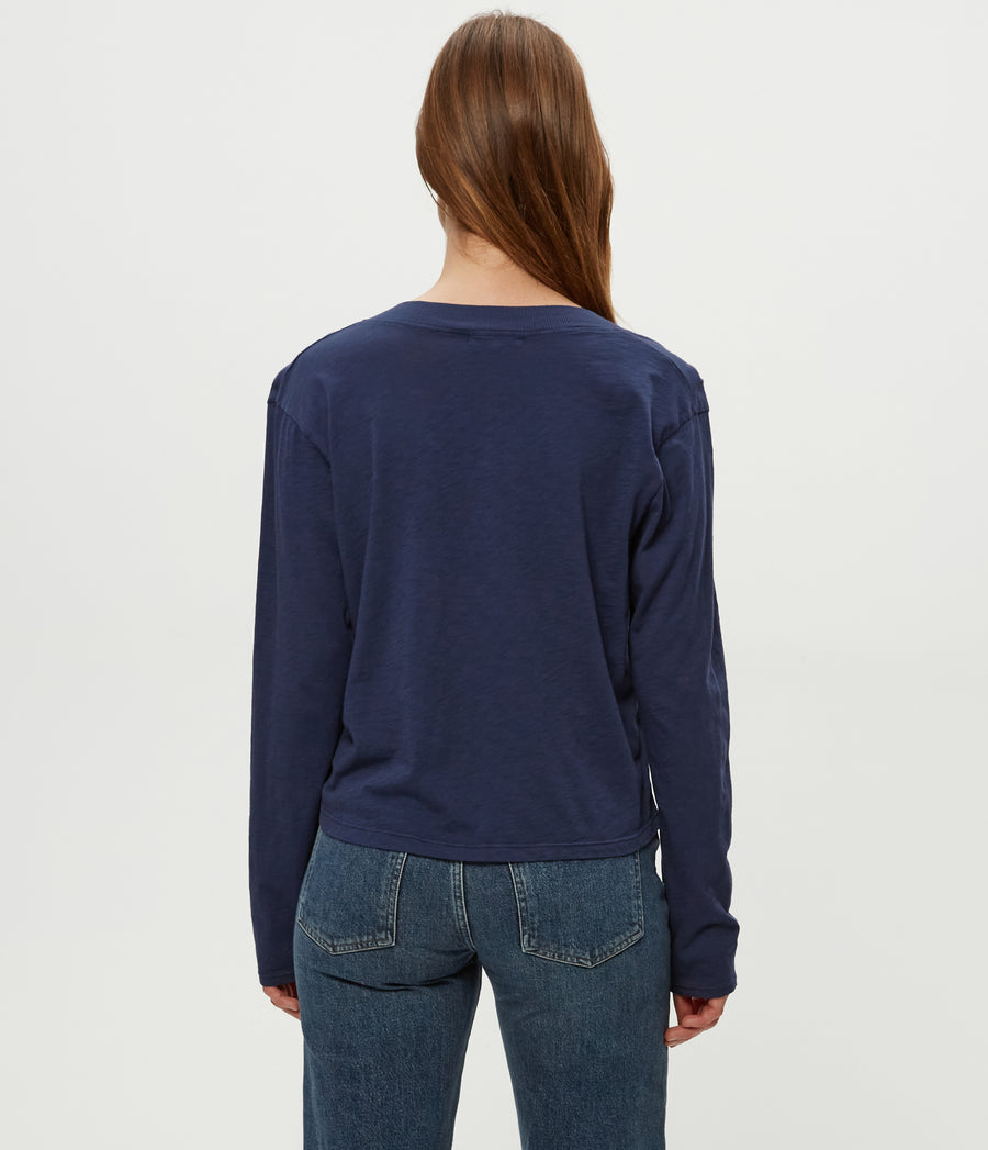 Brea Cropped V-Neck Tee in Nocturnal Blue Back View  #NOCTURNAL