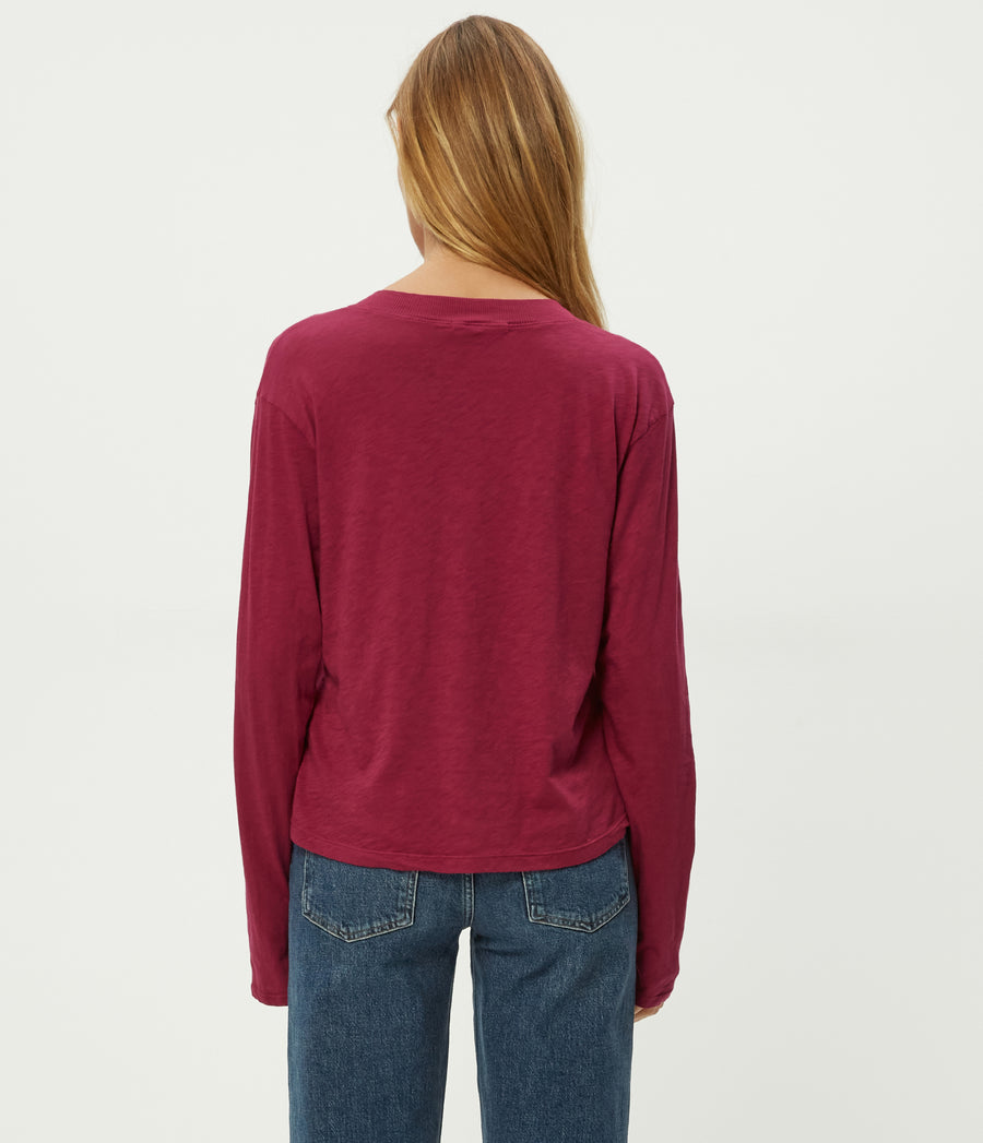 Brea Cropped V-Neck Tee in RUBY RED Combo Back View #RUBY