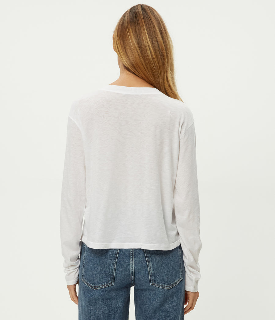 Brea Cropped V-Neck Tee in White Back View #WHITE
