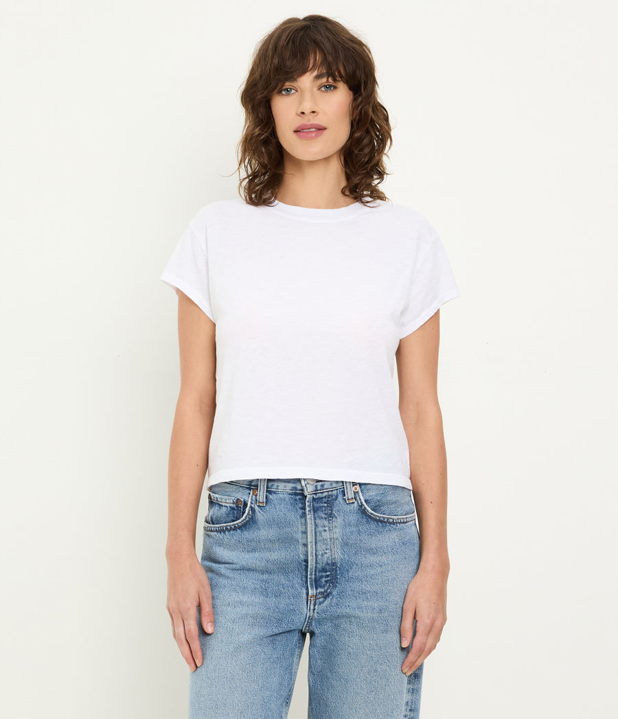 Grayson Cropped Tee in White Full Body View #WHITE