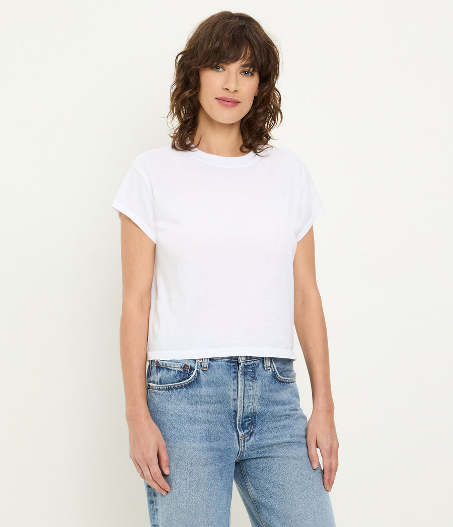 Grayson Cropped Tee in White Side View #WHITE