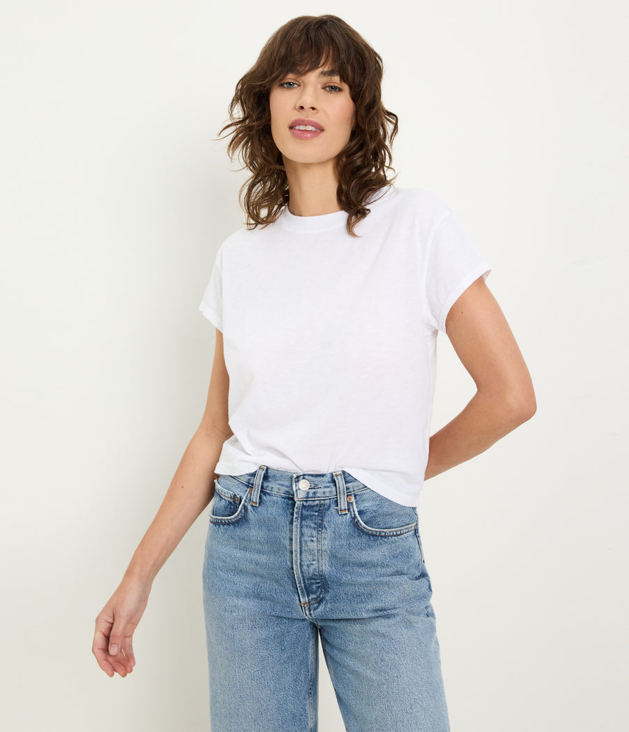 Grayson Cropped Tee in White Close up View #WHITE