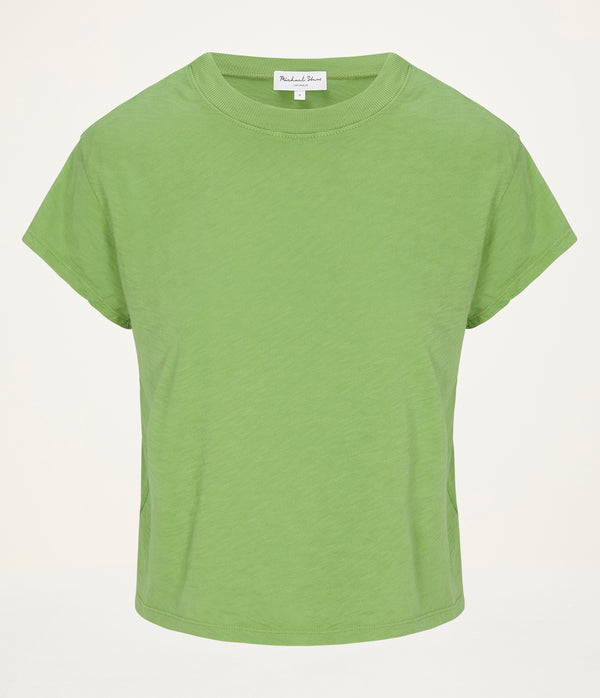 Grayson Cropped Tee in APPLE GREEN Close up View #APPLE