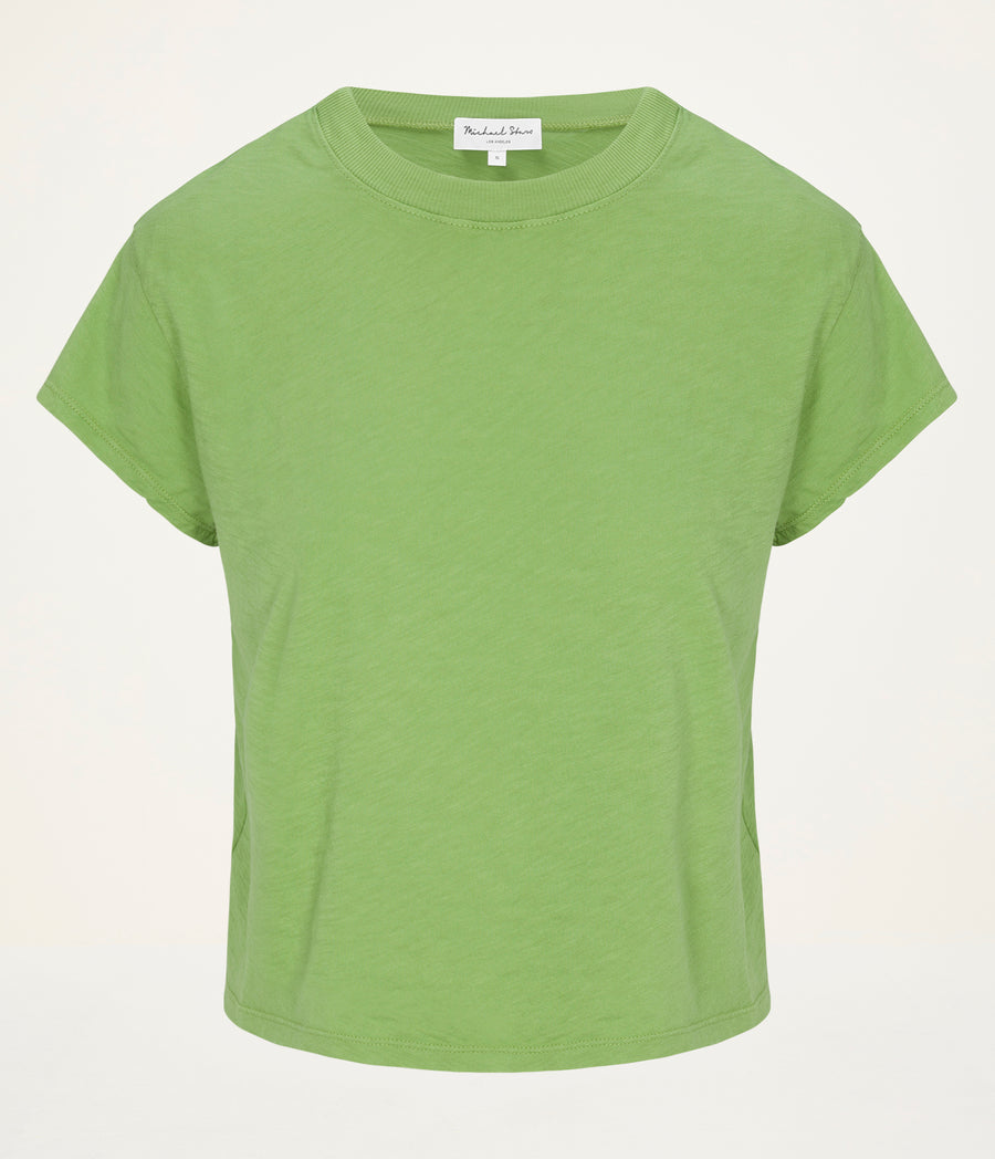 Grayson Cropped Tee in APPLE GREEN Close up View #APPLE