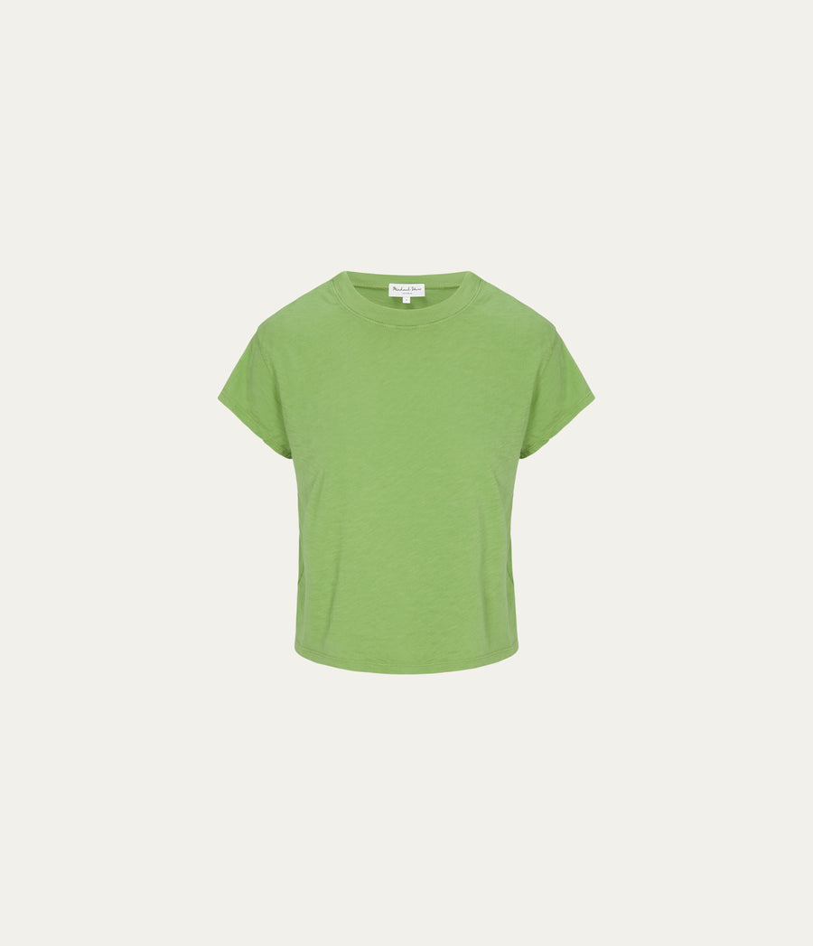 Grayson Cropped Tee in APPLE GREEN Close up View #APPLE
