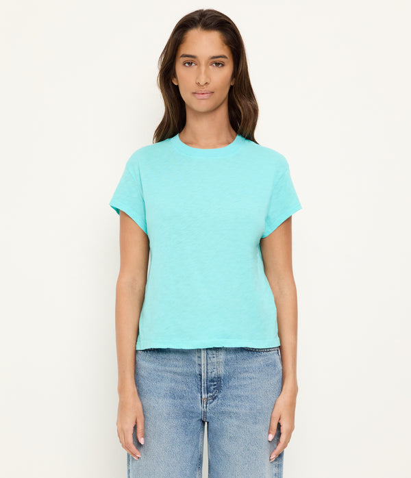 Grayson Cropped Tee in ARUBA BLUE GREEN Full Body View #ARUBA