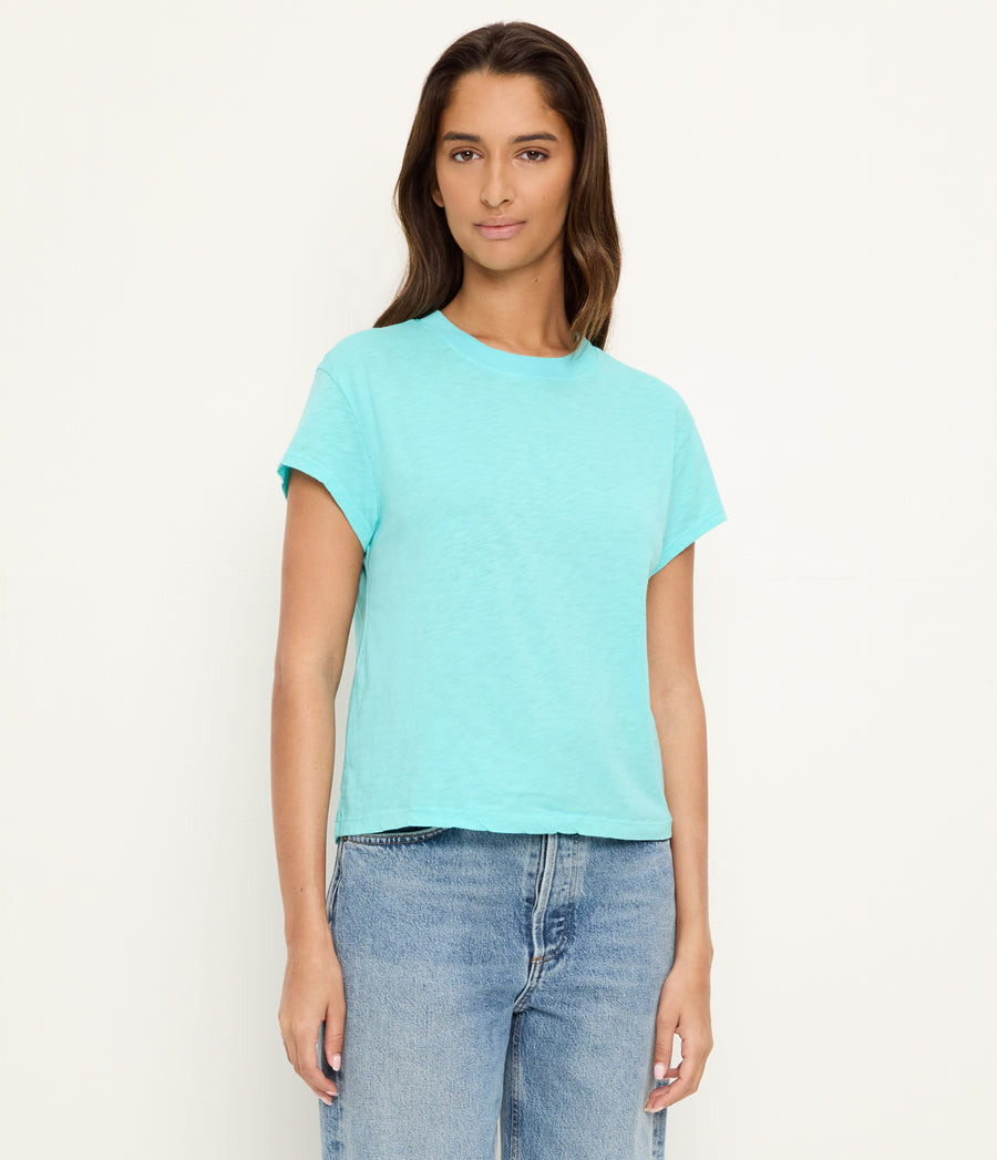 Grayson Cropped Tee in ARUBA BLUE GREEN Full Body View #ARUBA