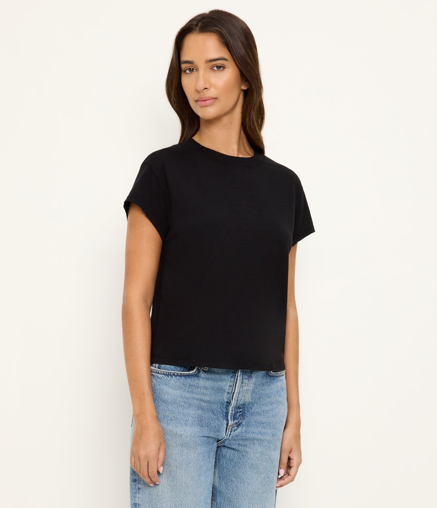 Grayson Cropped Tee in Black Full Body View #BLACK