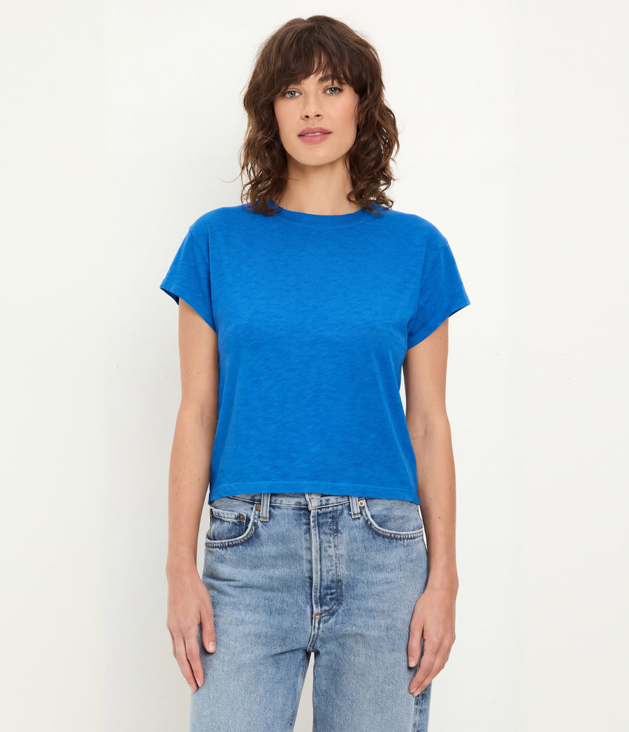 Grayson Cropped Tee in BABY BLUE Blue Full Body View #BLUE RIBBON