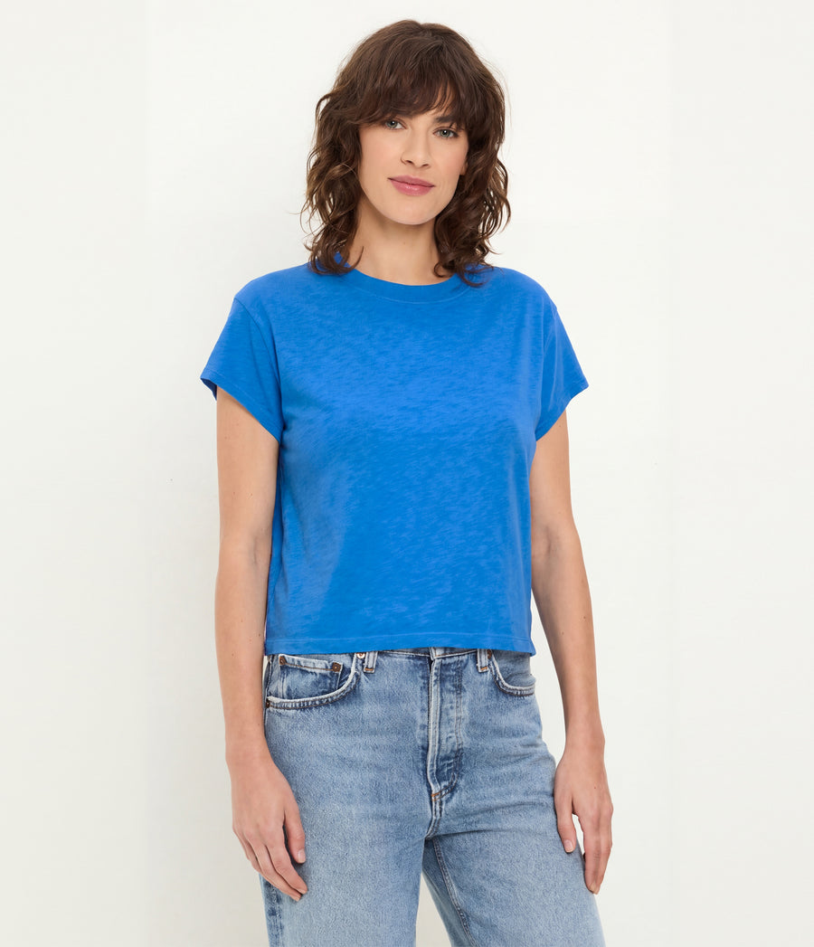 Grayson Cropped Tee in BABY BLUE Blue Side View #BLUE RIBBON