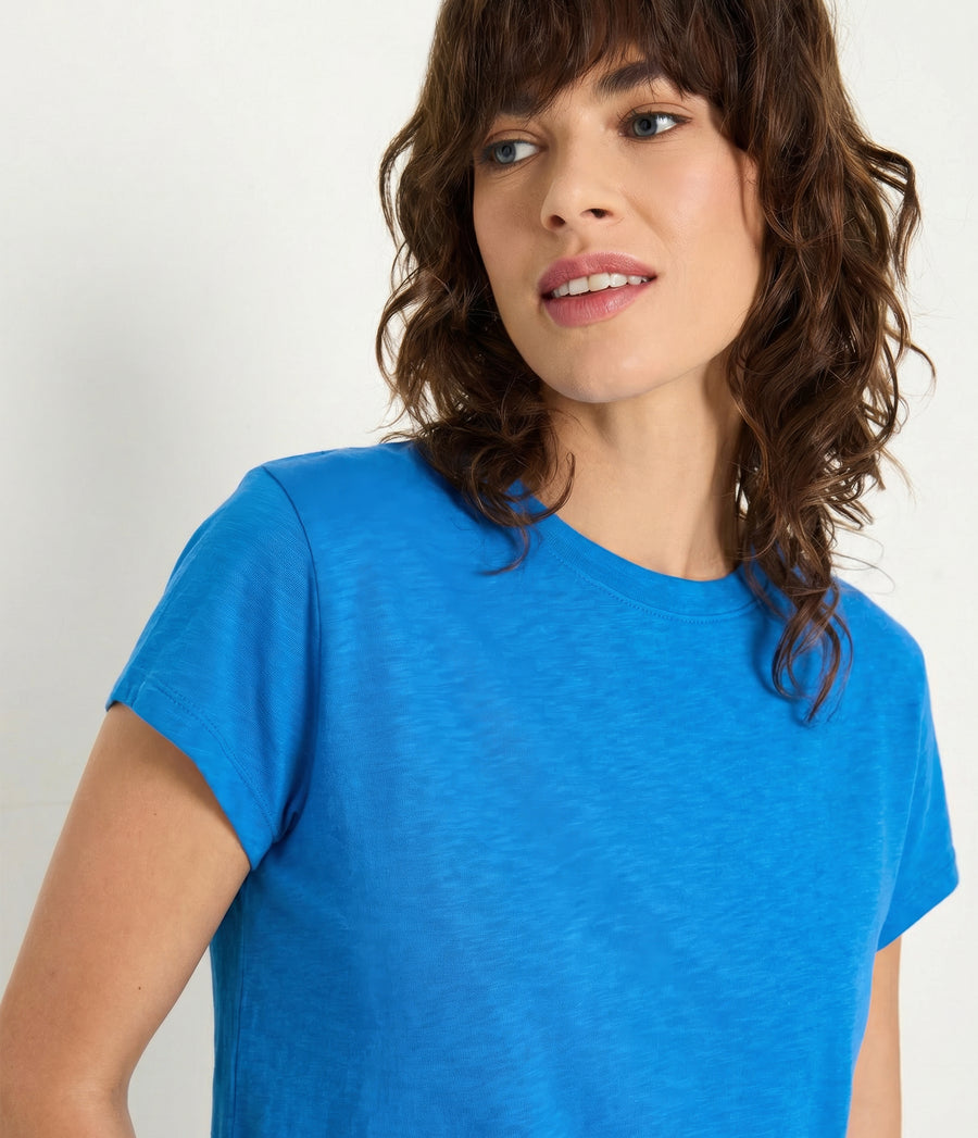 Grayson Cropped Tee in BABY BLUE Blue Close up View #BLUE RIBBON