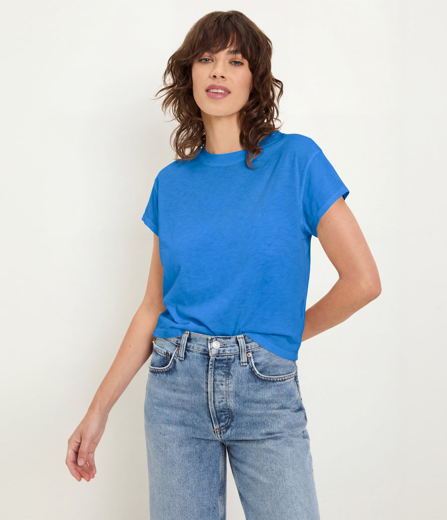 Grayson Cropped Tee in BABY BLUE Blue Full Body View #BLUE RIBBON