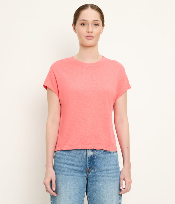 Grayson Cropped Tee in CORAL SHERBET Orange Close up View #CORAL SHERBET