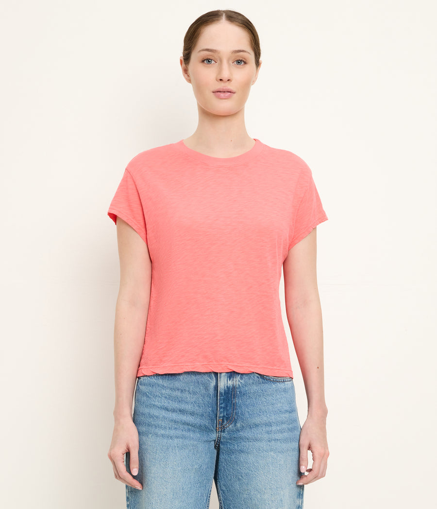 Grayson Cropped Tee in CORAL SHERBET Orange Close up View #CORAL SHERBET