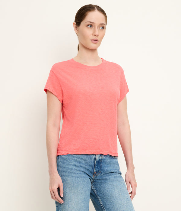 Grayson Cropped Tee in CORAL SHERBET Orange Side View #CORAL SHERBET