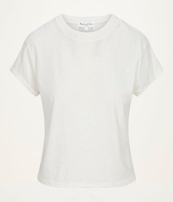 Grayson Cropped Tee in Chalk White Close Up View #CHALK