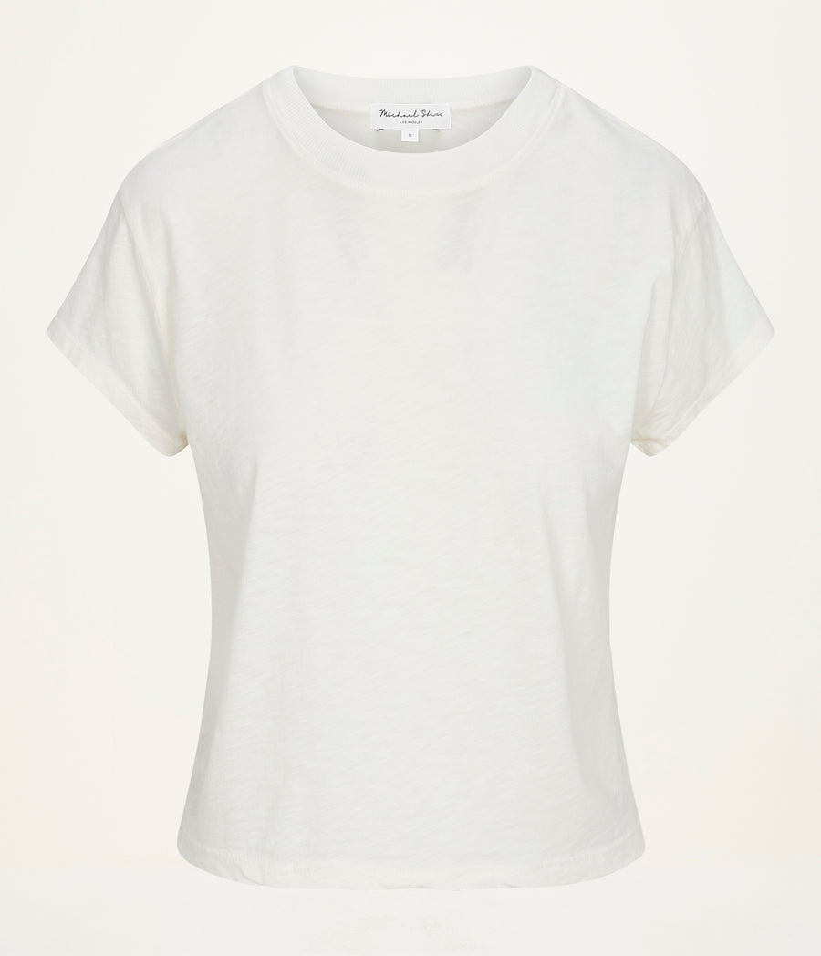 Grayson Cropped Tee in Chalk White Close Up View #CHALK