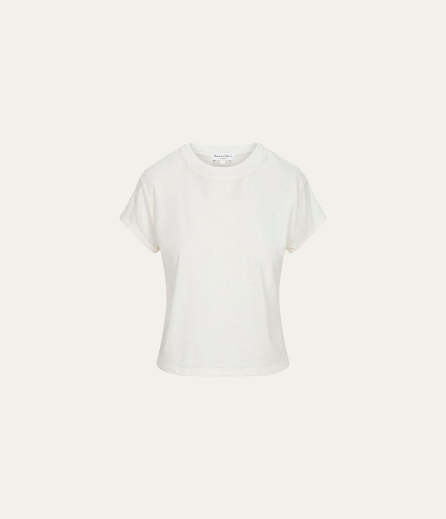 Grayson Cropped Tee in Chalk White Close Up View #CHALK