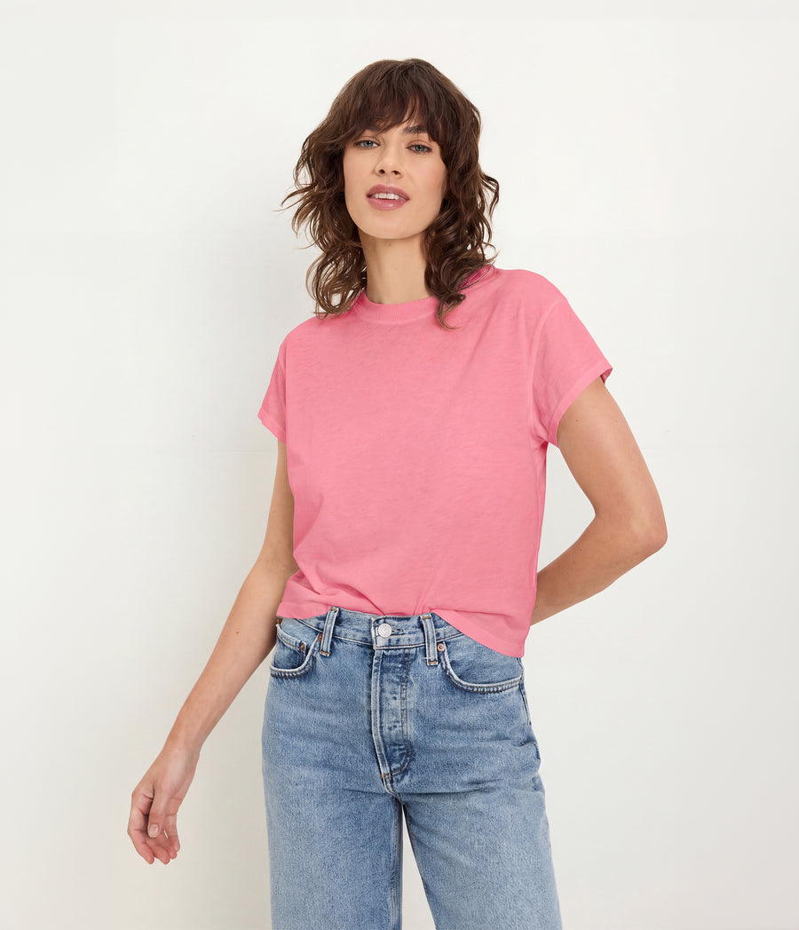 Grayson Cropped Tee in DRAGONFRUIT Pink Full Body View #DRAGONFRUIT