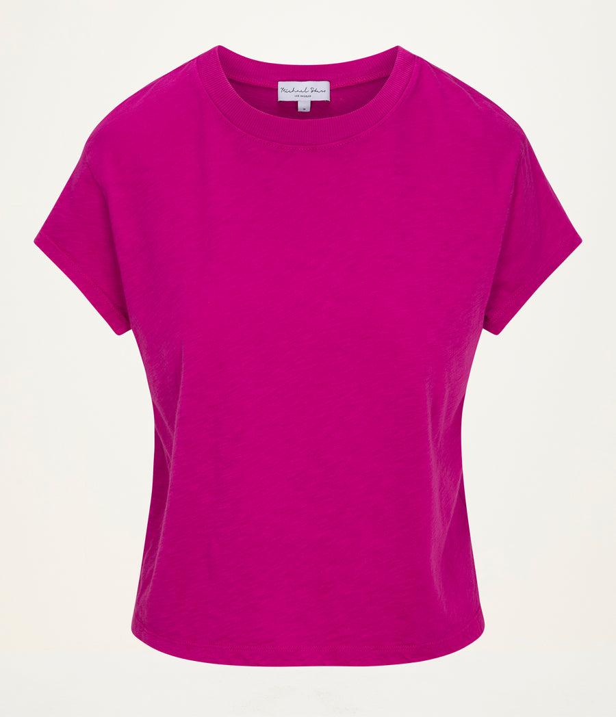 Grayson Cropped Tee in FRENCH ROSE RED Close Up View  #FRENCH ROSE