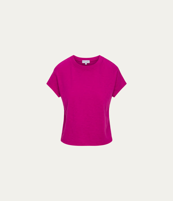 Grayson Cropped Tee in FRENCH ROSE RED Close Up View  #FRENCH ROSE
