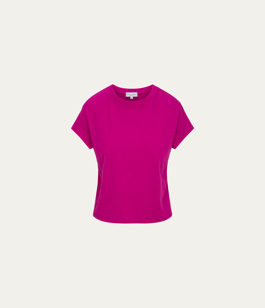 Grayson Cropped Tee in FRENCH ROSE RED Close Up View  #FRENCH ROSE