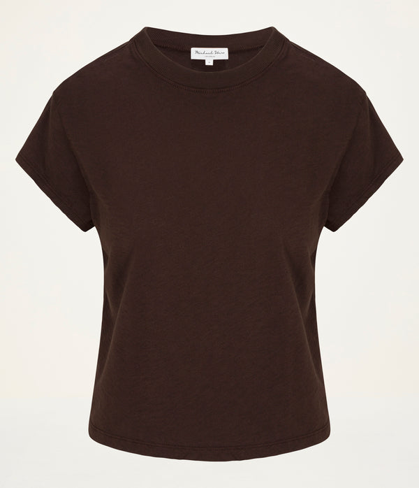 Grayson Cropped Tee in Java Brown Close Up View #JAVA