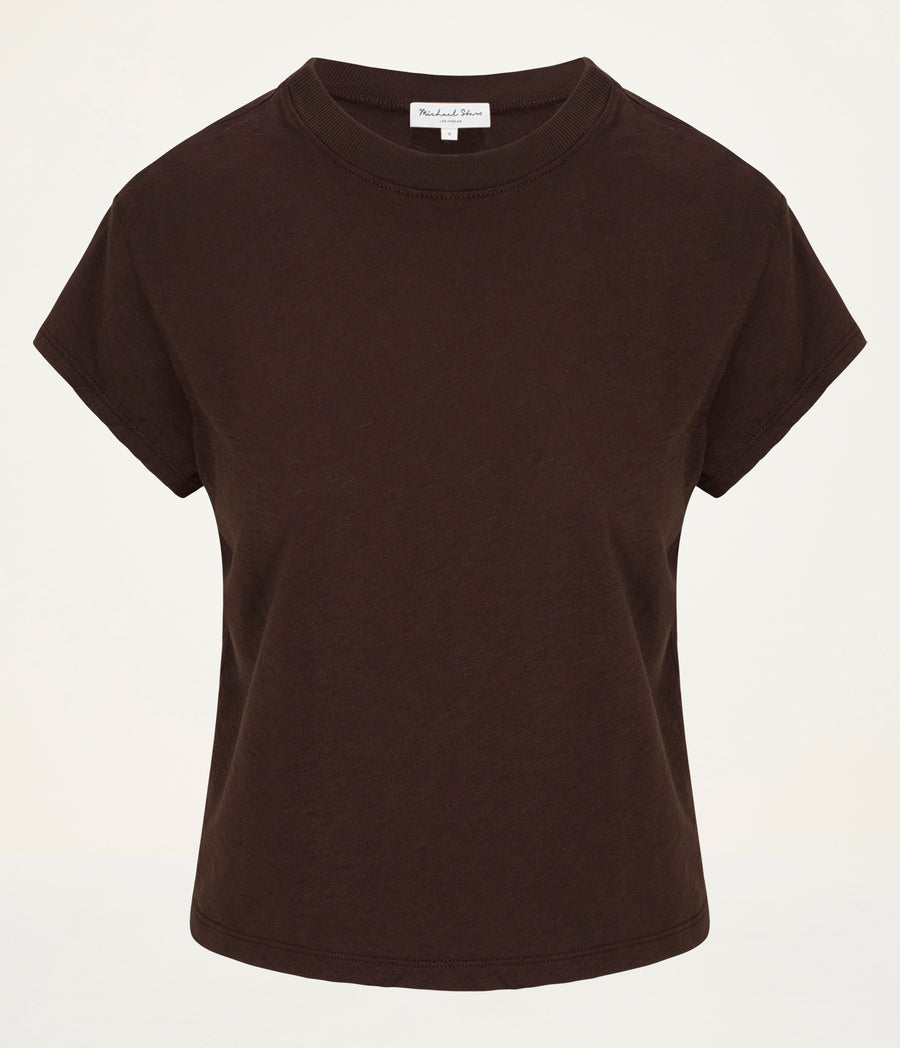Grayson Cropped Tee in Java Brown Close Up View #JAVA