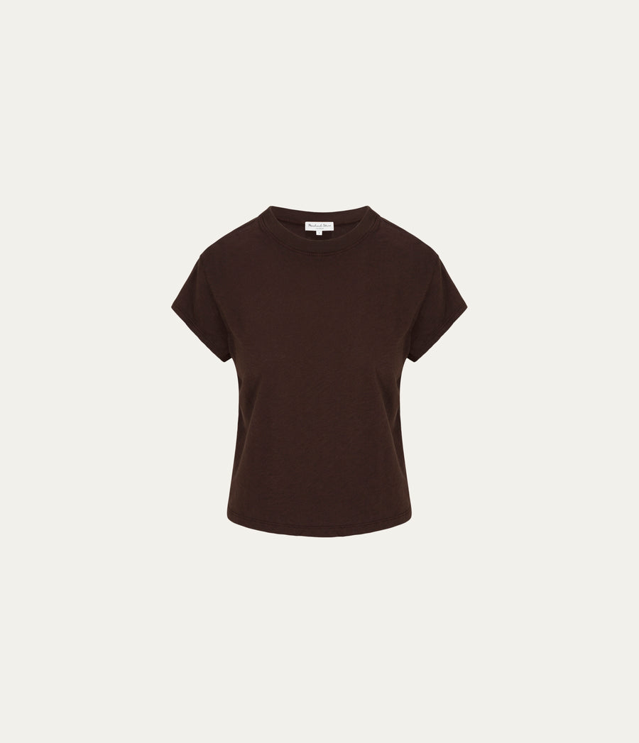 Grayson Cropped Tee in Java Brown Close Up View #JAVA