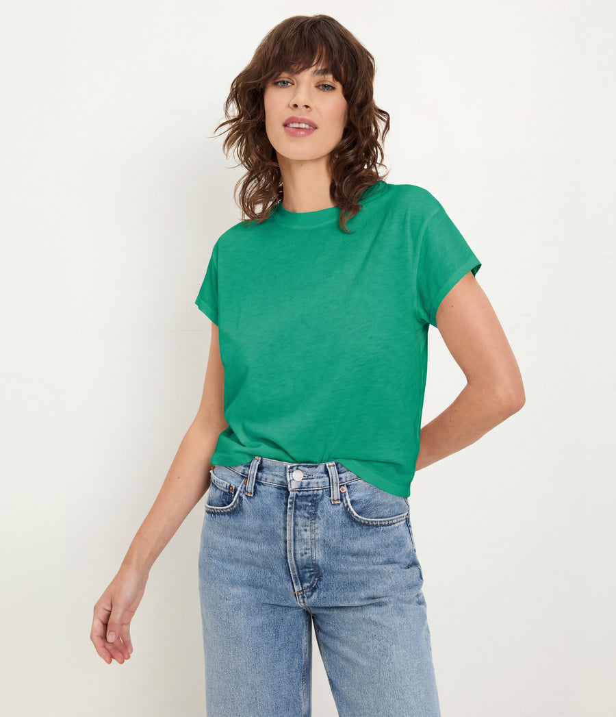 Grayson Cropped Tee in MALDIVES Green Full Body View #MALDIVES