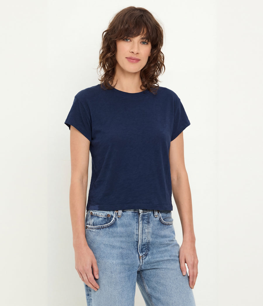 Grayson Cropped Tee in Nocturnal Blue Side View #NOCTURNAL