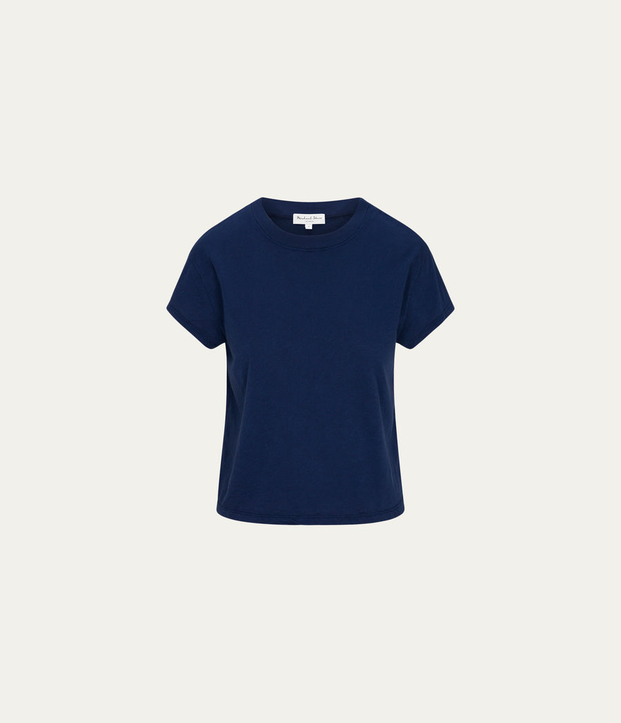 Grayson Cropped Tee in Nocturnal Blue Close up View  #NOCTURNAL