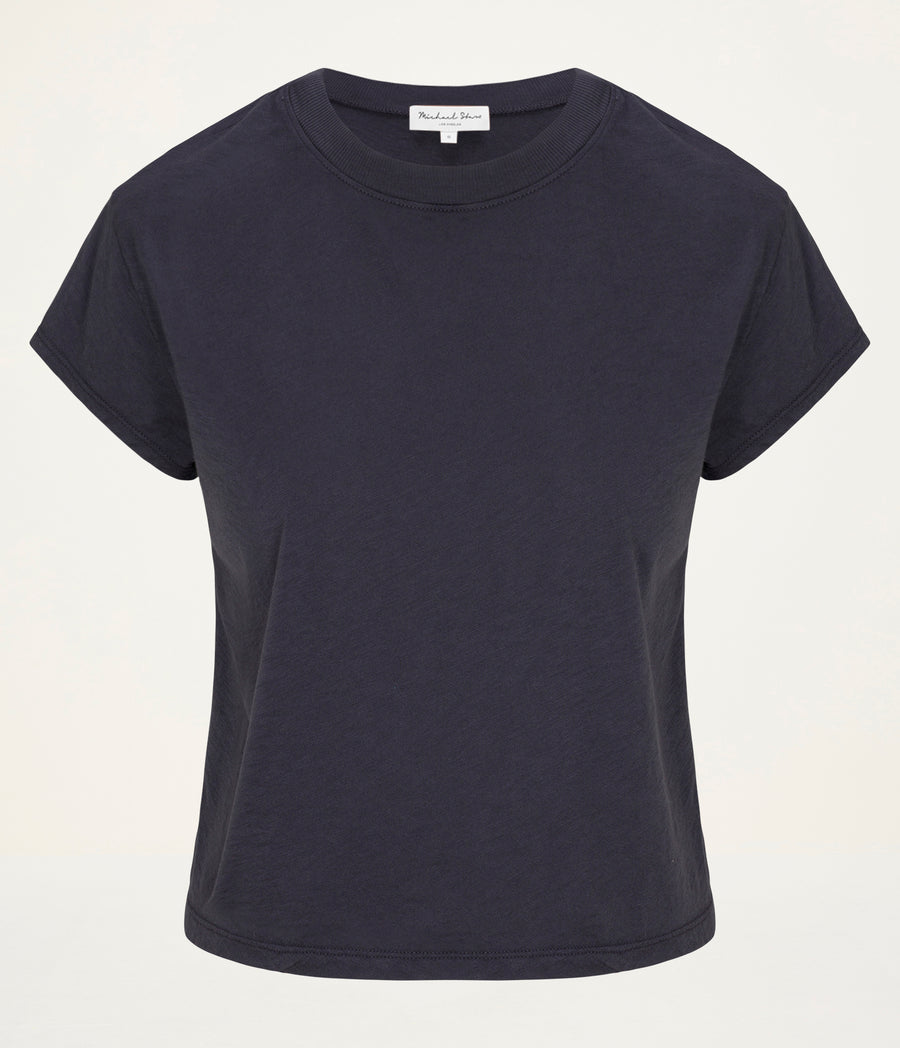 Grayson Cropped Tee in Oxide Grey  Close up View #OXIDE