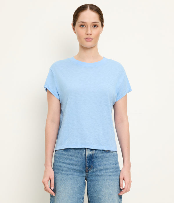 Grayson Cropped Tee in SKY Blue Full Body View #SKY